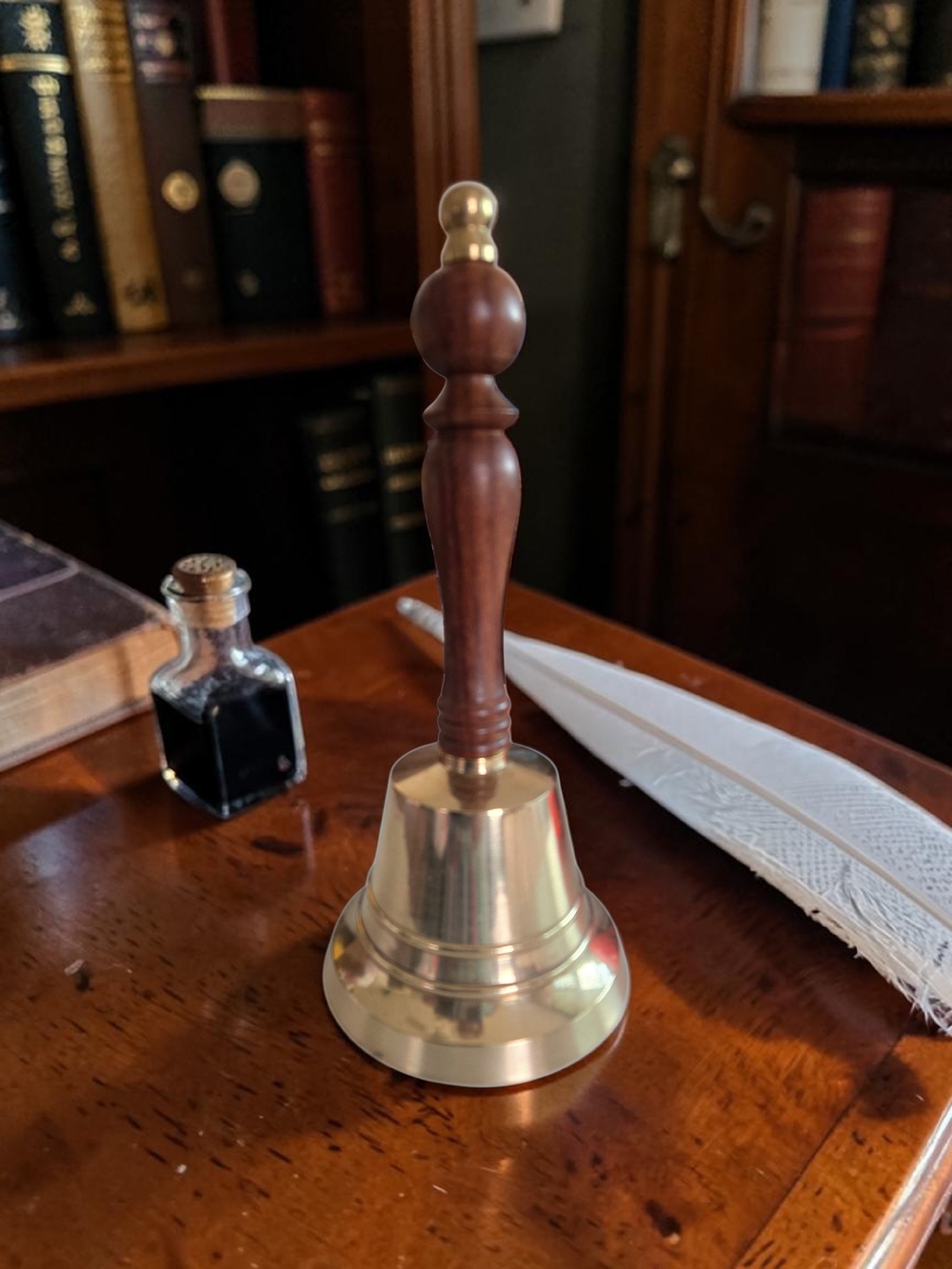 Antique Vintage Brass Bell Wooden Handle Dinner Bell Victorian Style 11" Height